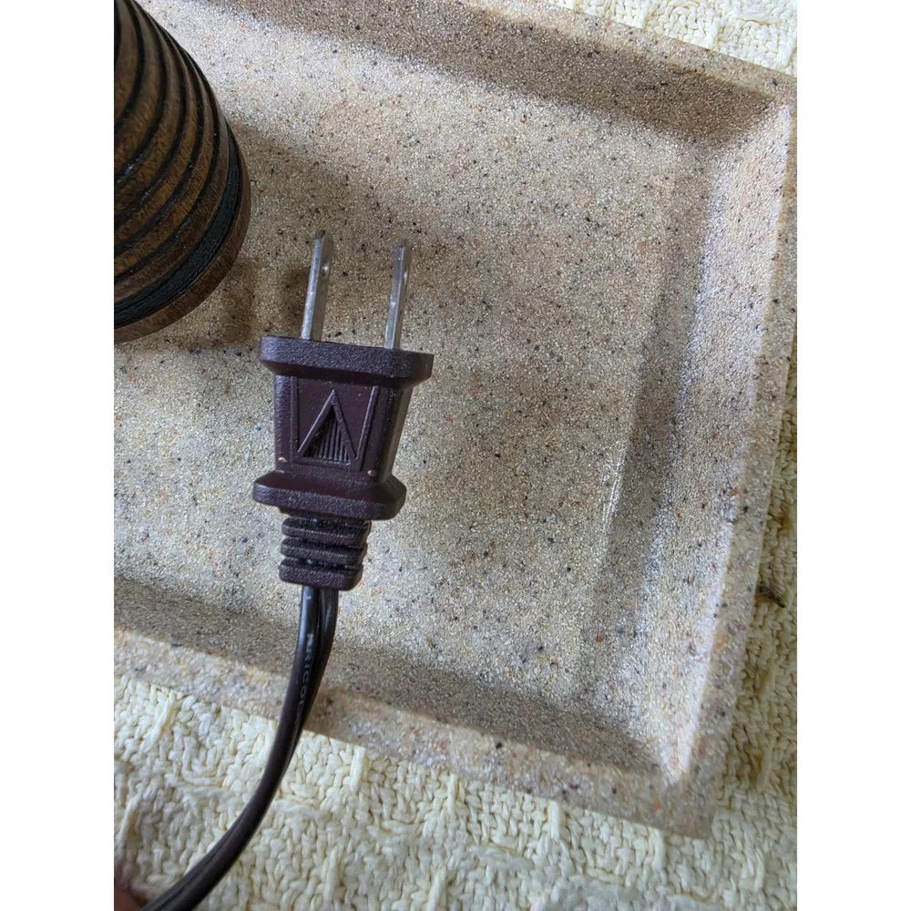 Vintage Ribbed Wood Electric Candle Lamp Flickering Flame Bulb Brown 9 Inch